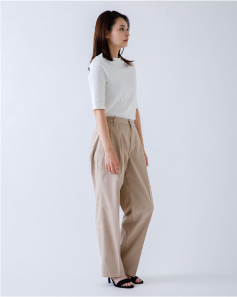 楽してキレイ!! プレミアムコットン タックストレートトラウザー【URBAN by WHEIR】