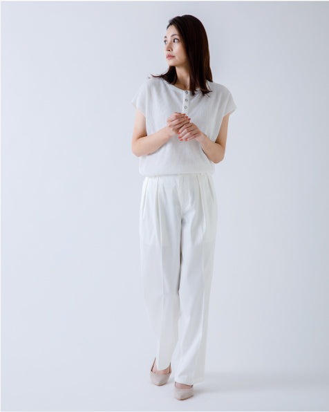楽してキレイ!! プレミアムコットン タックストレートトラウザー【URBAN by WHEIR】